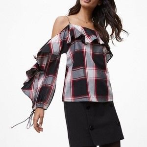 Loft Women's black and red plaid off the shoulder top size L